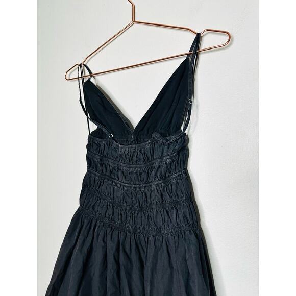 SAU LEE Black Poplin 100% Cotton Brielle Smocked Ruched Dress size US 6 - Picture 11 of 16